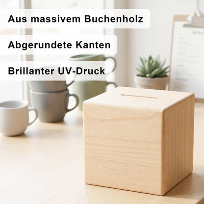 Danke Trinkgeldkasse mit Wildblumen Spardose aus Holz als Kaffeekasse