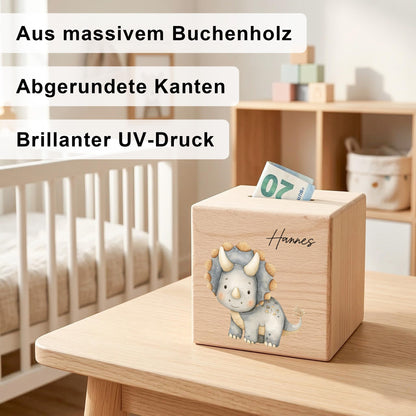 Spardose Dino für Jungen personalisierte Sparbox aus Holz Sparschwein für Kinder V8