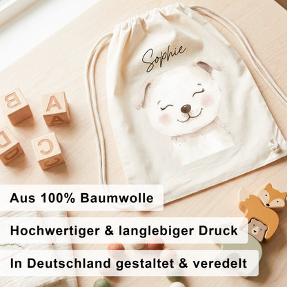 Hund Turnbeutel Kinder personalisierter Sportbeutel für Kindergarten & Kita Stoffbeutel mit Kordelzug
