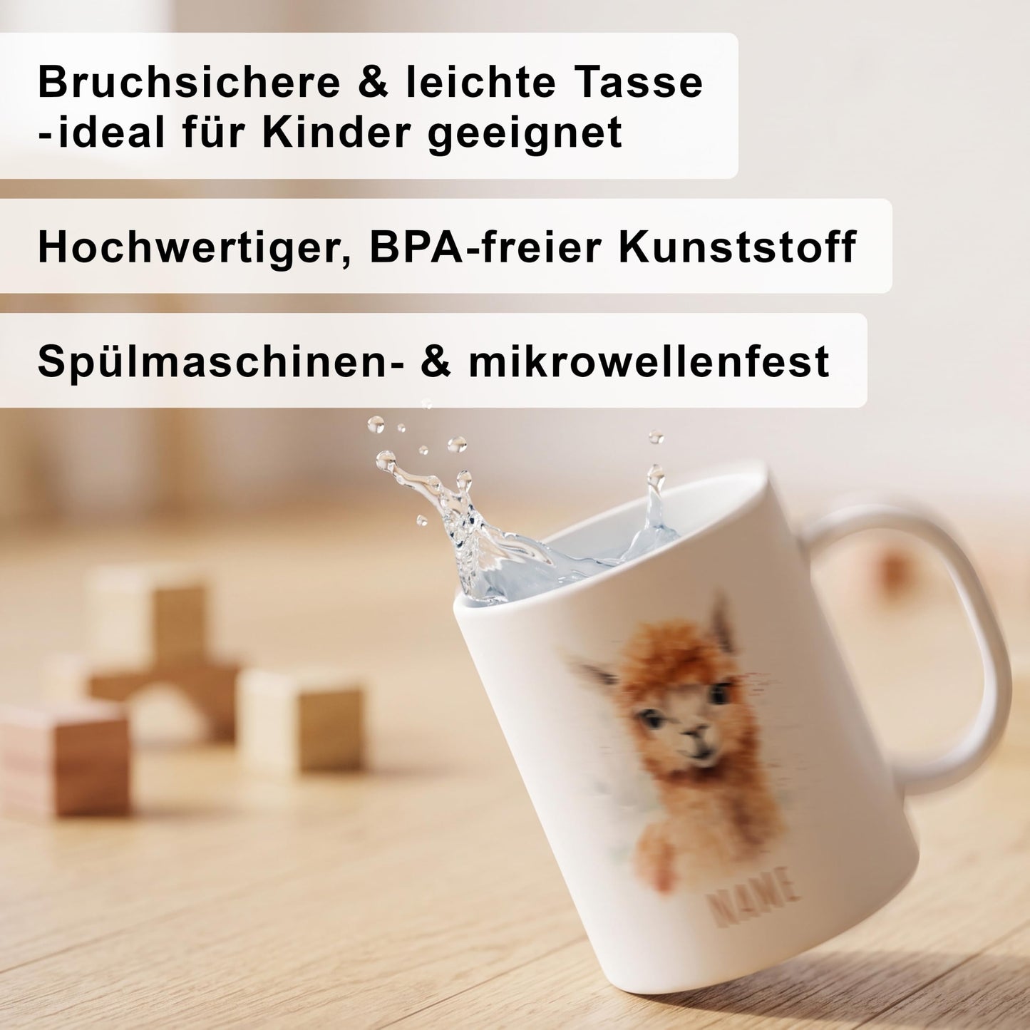 Bruchsichere Kindertasse leichte Kunststoff Tasse mit Henkel für Kindergarten, Alpaka