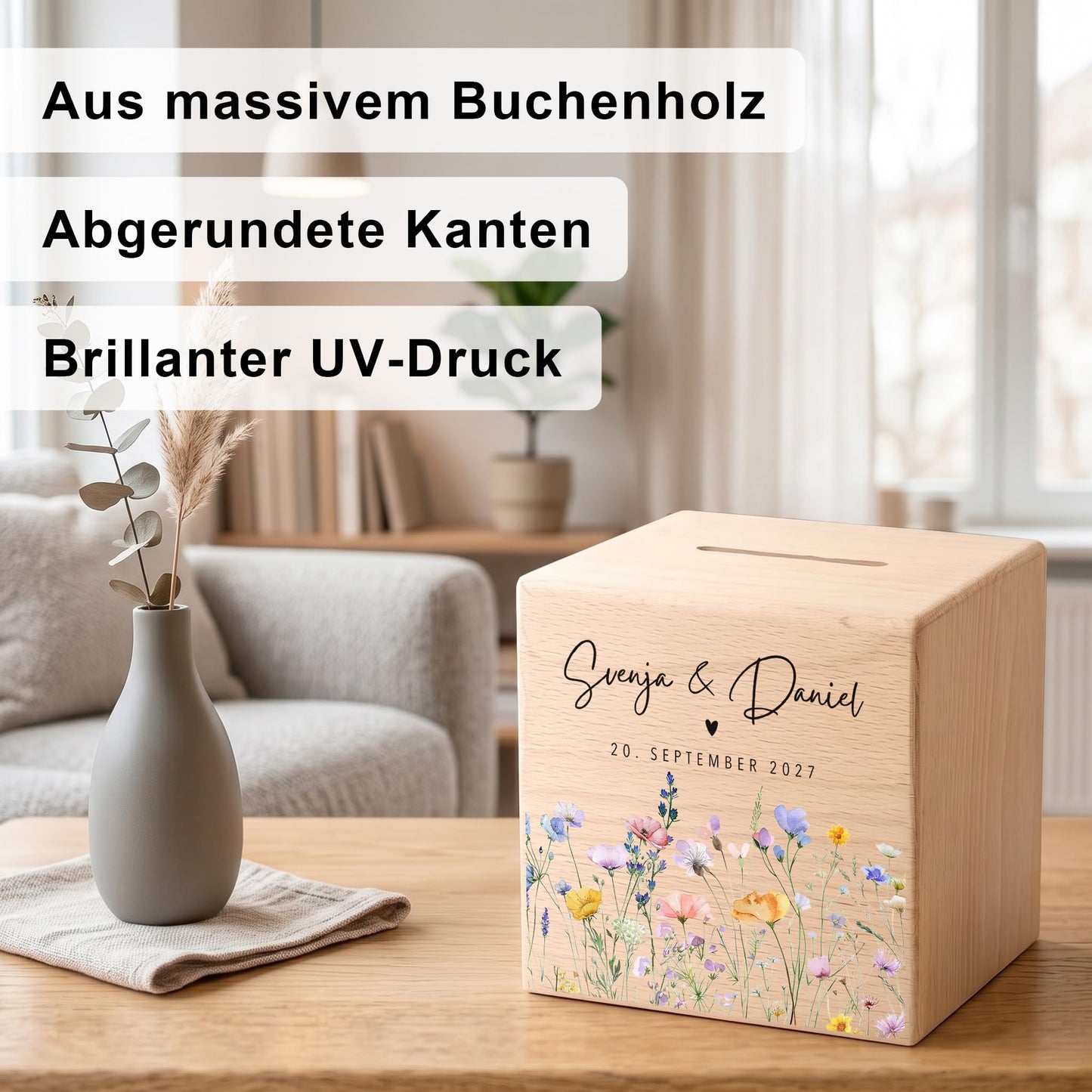 Geldgeschenk zur Hochzeit personalisierte Spardose aus Holz Hochzeitsgeschenk für Brautpaar Geld Geschenk