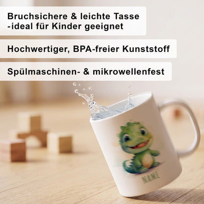 Bruchsichere Kindertasse leichte Kunststoff Tasse mit Henkel für Kindergarten, Dino