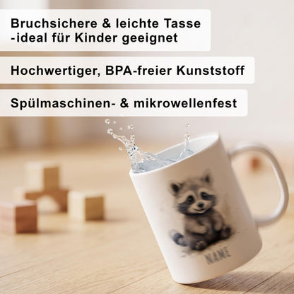 Bruchsichere Kindertasse leichte Kunststoff Tasse mit Henkel für Kindergarten, Waschbär