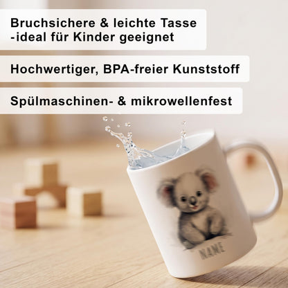 Bruchsichere Kindertasse leichte Kunststoff Tasse mit Henkel für Kindergarten, Koala