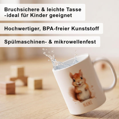 Bruchsichere Kindertasse leichte Kunststoff Tasse mit Henkel für Kindergarten, Eichhörnchen