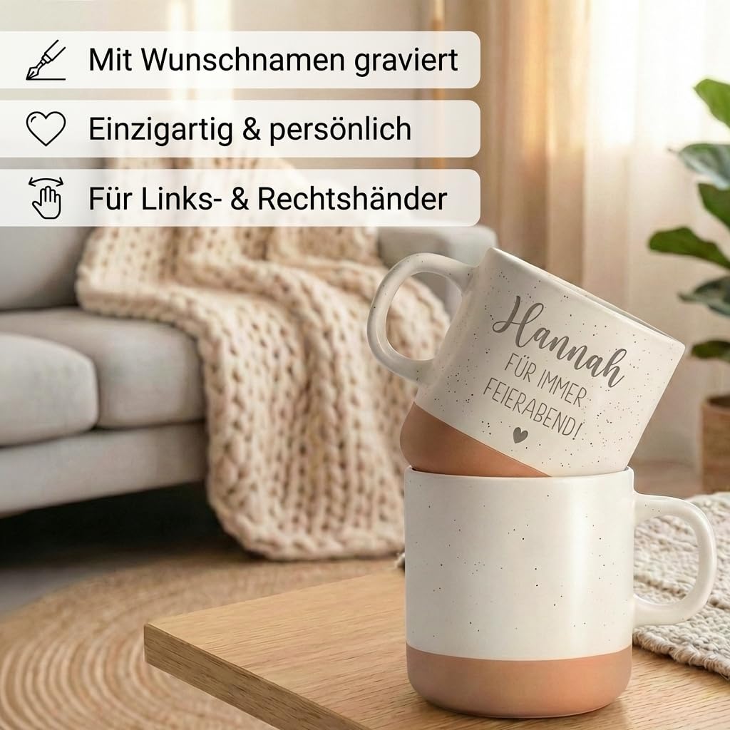 Renteneintritt Geschenk für Frau Steingut Tasse personalisiert mit Gravur Abschiedsgeschenk Kollegin Rente Abschied Rentnerin