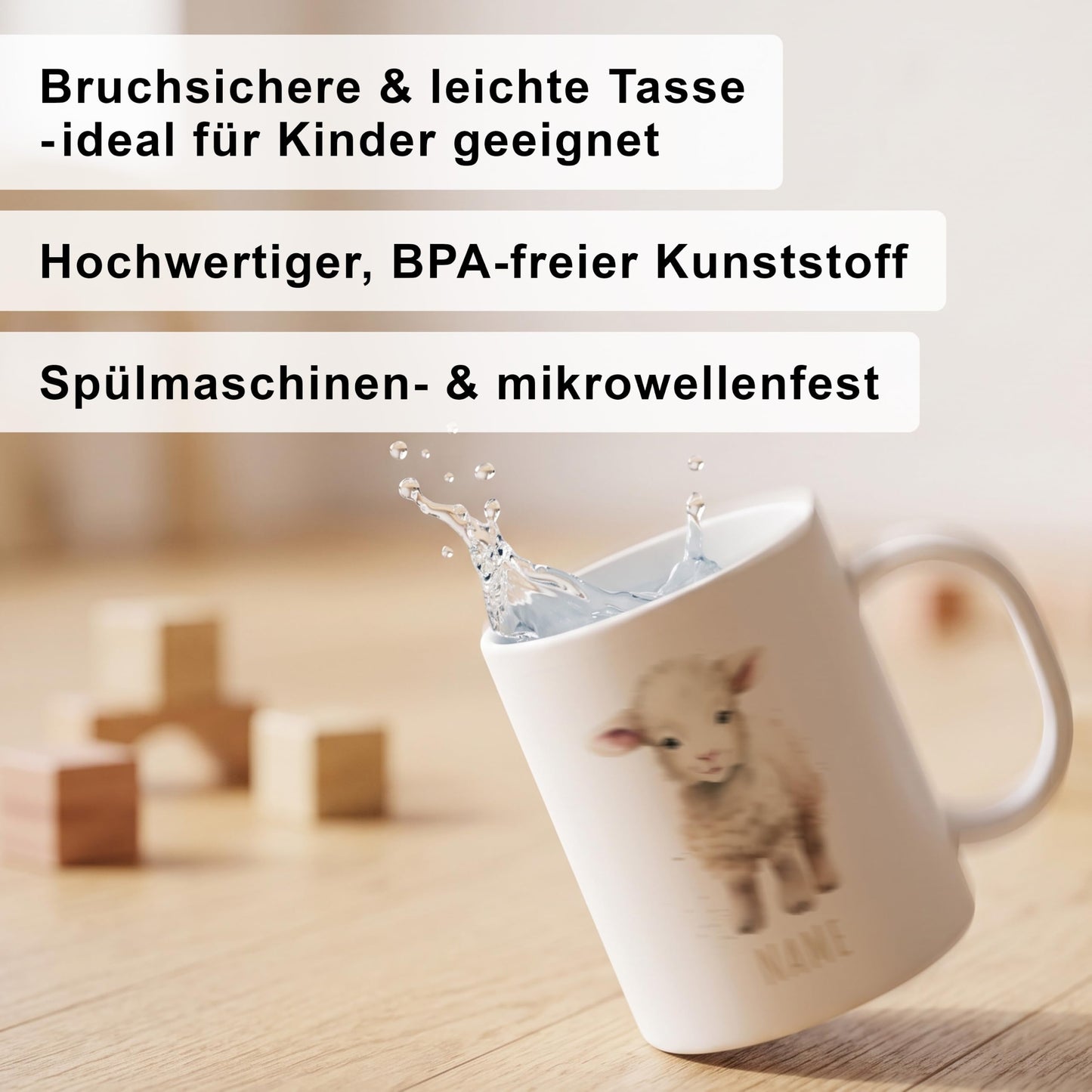 Bruchsichere Kindertasse leichte Kunststoff Tasse mit Henkel für Kindergarten, Schaf