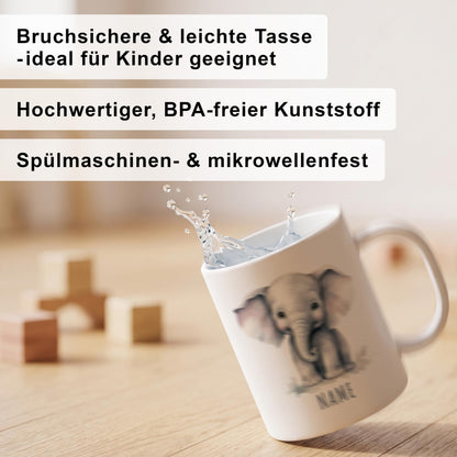 Bruchsichere Kindertasse leichte Kunststoff Tasse mit Henkel für Kindergarten, Elefant