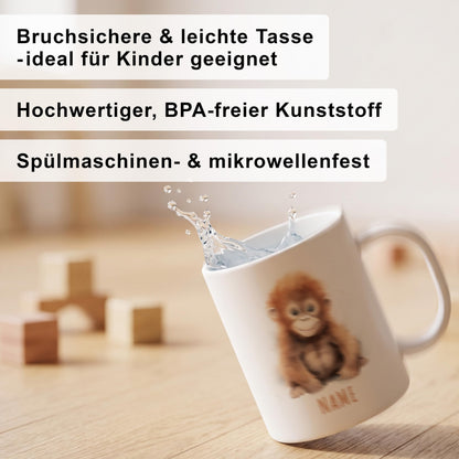 Bruchsichere Kindertasse leichte Kunststoff Tasse mit Henkel für Kindergarten, Affe