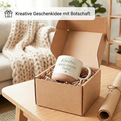 Anti Stress Tasse Steingut personalisiert mit Namen graviert lustige Kaffeetasse für Büro Kollegin Geschenk Kaffeetasse