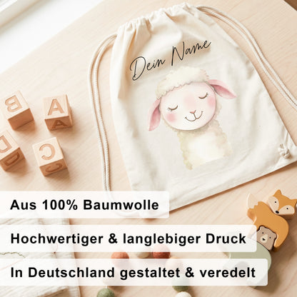 Schaf Turnbeutel Kinder personalisierter Sportbeutel für Kindergarten & Kita Stoffbeutel mit Kordelzug