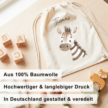 Zebra Turnbeutel für Kinder personalisierter Sportbeutel für den Kindergarten Stoffbeutel mit Kordelzug