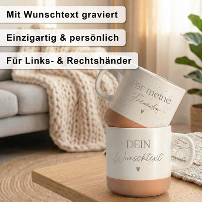 Steingut Tasse personalisiert mit Text Gravur Kaffeebecher selbst gestalten Geschenk Teetasse Kaffeetasse