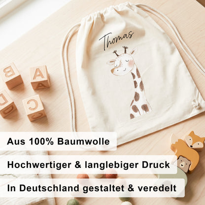 Giraffe Turnbeutel für Kinder personalisierter Sportbeutel für den Kindergarten Stoffbeutel mit Kordelzug
