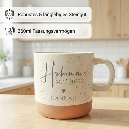 Geschenk Hebamme Steingut Tasse personalisiert mit Gravur Teetasse Kaffeebecher Kaffeetasse