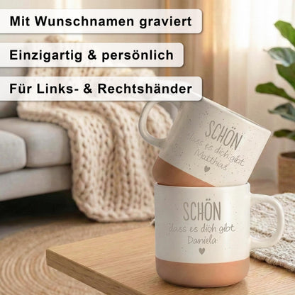 Schön dass es dich gibt Geschenk personalisierte Steingut Tasse mit Gravur & Namen Geschenk für beste Freundin