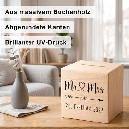 Geldgeschenk zur Hochzeit personalisierte Holz Spardose Hochzeitsgeschenk für Brautpaar