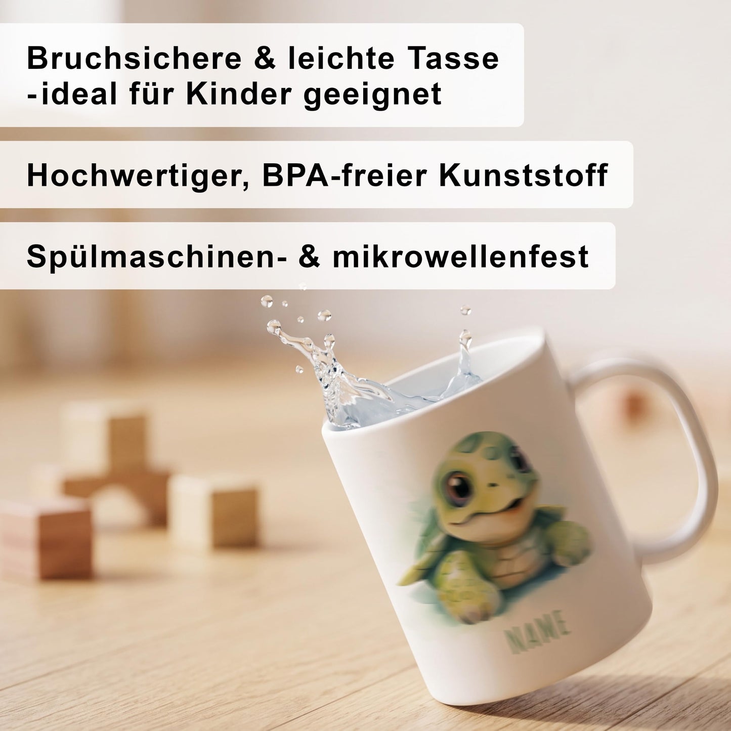 Bruchsichere Kindertasse leichte Kunststoff Tasse mit Henkel für Kindergarten, Schildkröte