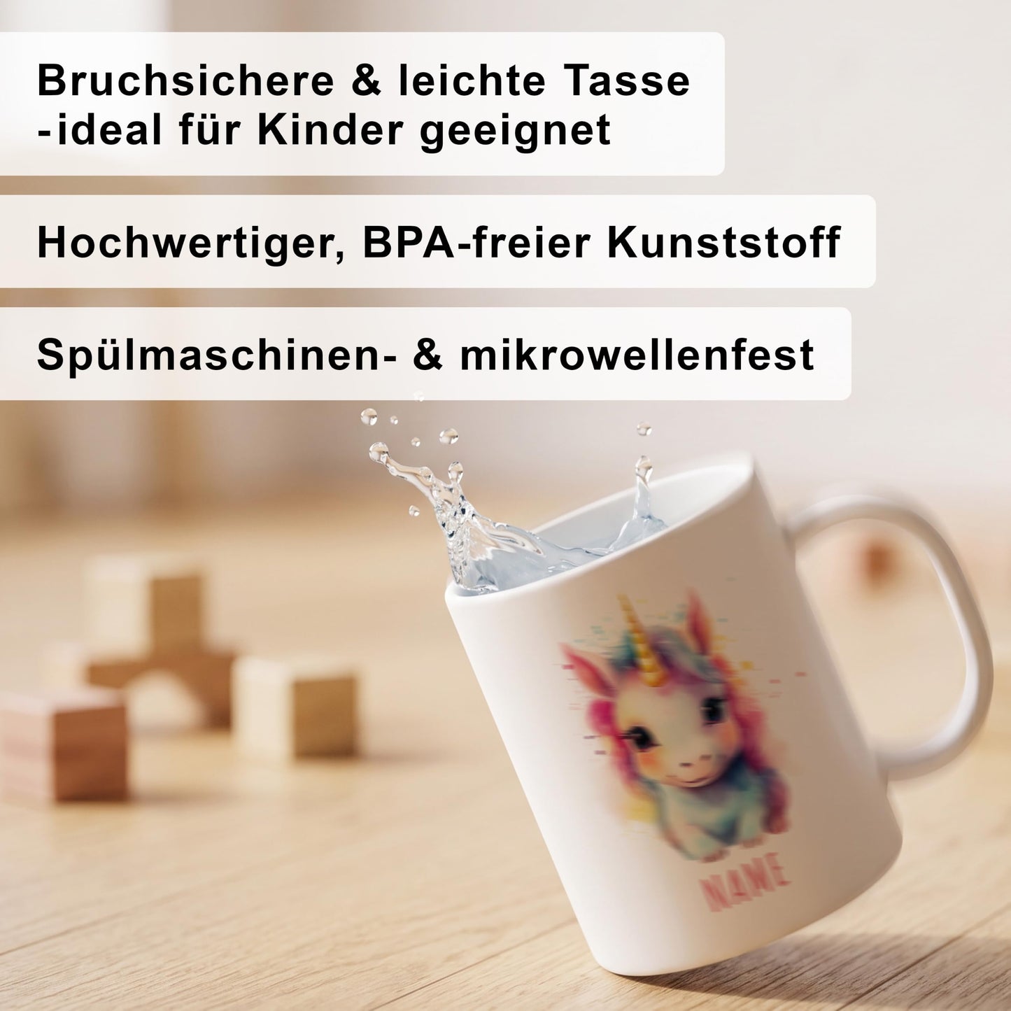 Bruchsichere Kindertasse leichte Kunststoff Tasse mit Henkel für Kindergarten, Einhorn