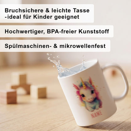Bruchsichere Kindertasse leichte Kunststoff Tasse mit Henkel für Kindergarten, Einhorn