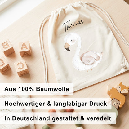Flamingo Turnbeutel für Kinder personalisierter Sportbeutel für den Kindergarten Stoffbeutel mit Kordelzug