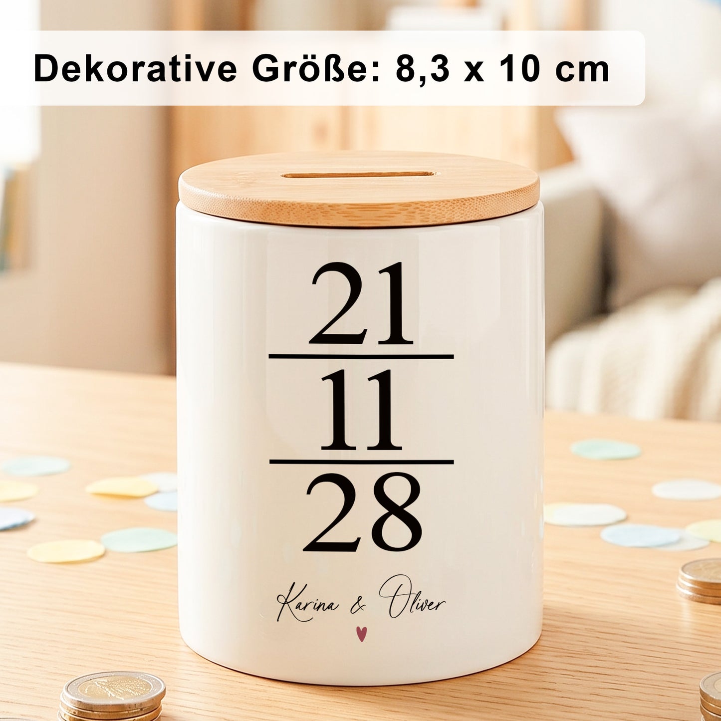 Spardose zur Hochzeit als Geldgeschenk personalisiert mit Namen & Datum
