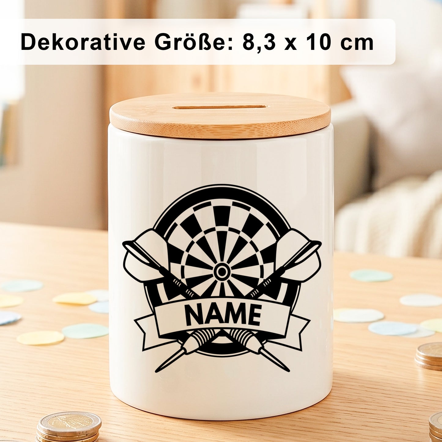 Spardose Dart personalisiert mit Namen Geschenk aus Keramik