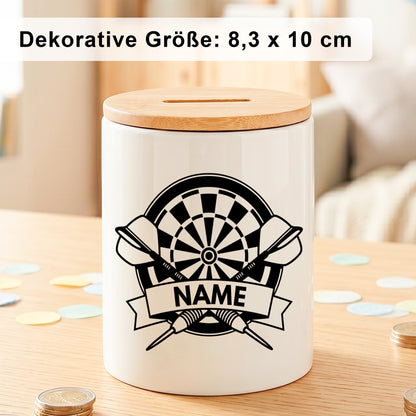 Spardose Dart personalisiert mit Namen Geschenk aus Keramik