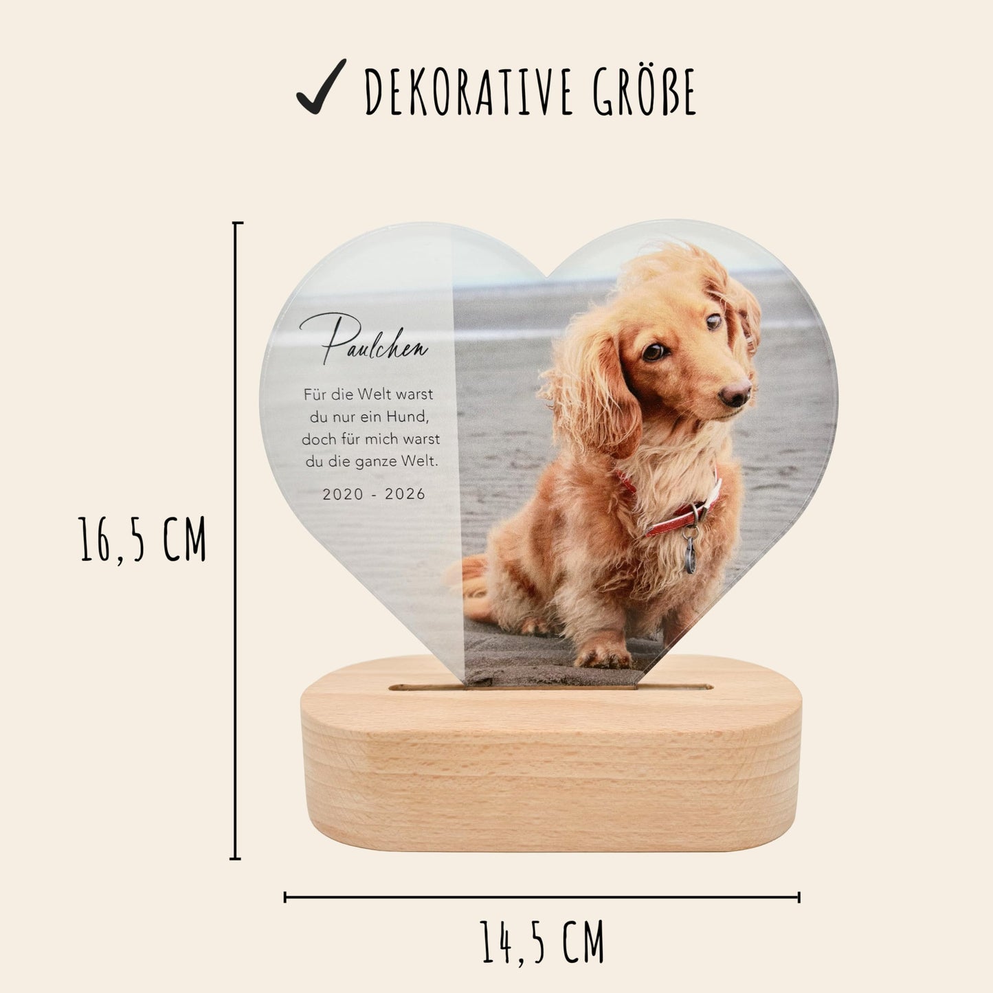 Gedenktafel Andenken an verstorbene Hunde LED-Lampe aus Acrylglas mit Foto Geschenk für Katzenbesitzer mit Holzfuß [Energieklasse A]