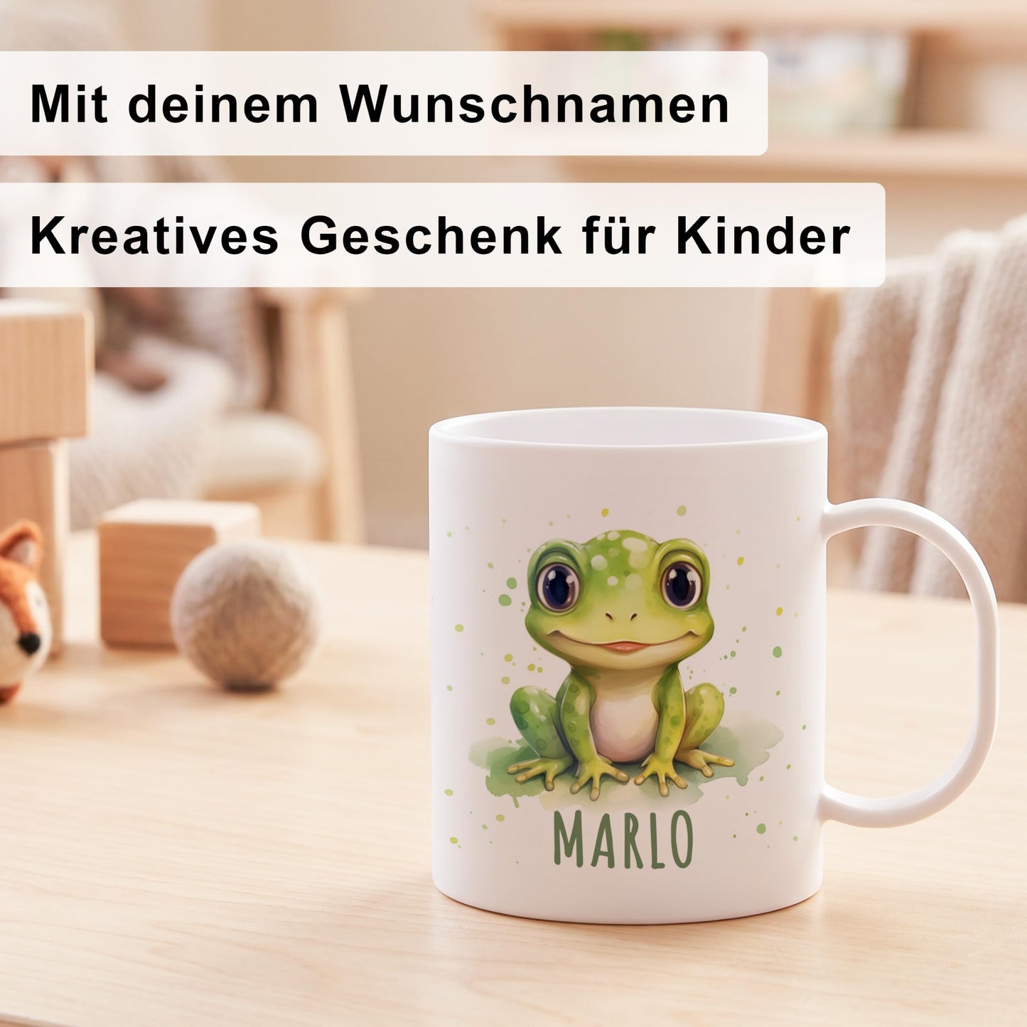 Bruchsichere Kindertasse leichte Kunststoff Tasse mit Henkel für Kindergarten, Frosch