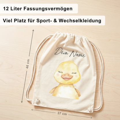Ente Turnbeutel Kinder personalisierter Sportbeutel für Kindergarten & Kita Stoffbeutel mit Kordelzug