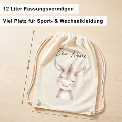 Esel Turnbeutel Kinder personalisierter Sportbeutel für Kindergarten & Kita Stoffbeutel mit Kordelzug