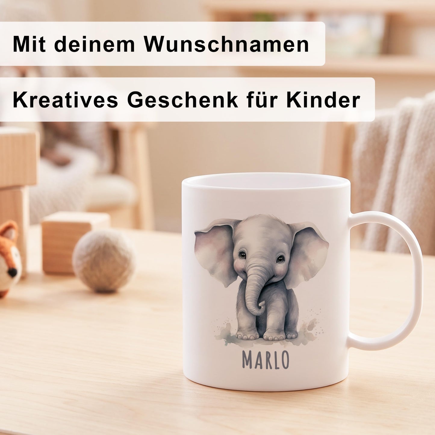 Bruchsichere Kindertasse leichte Kunststoff Tasse mit Henkel für Kindergarten, Elefant