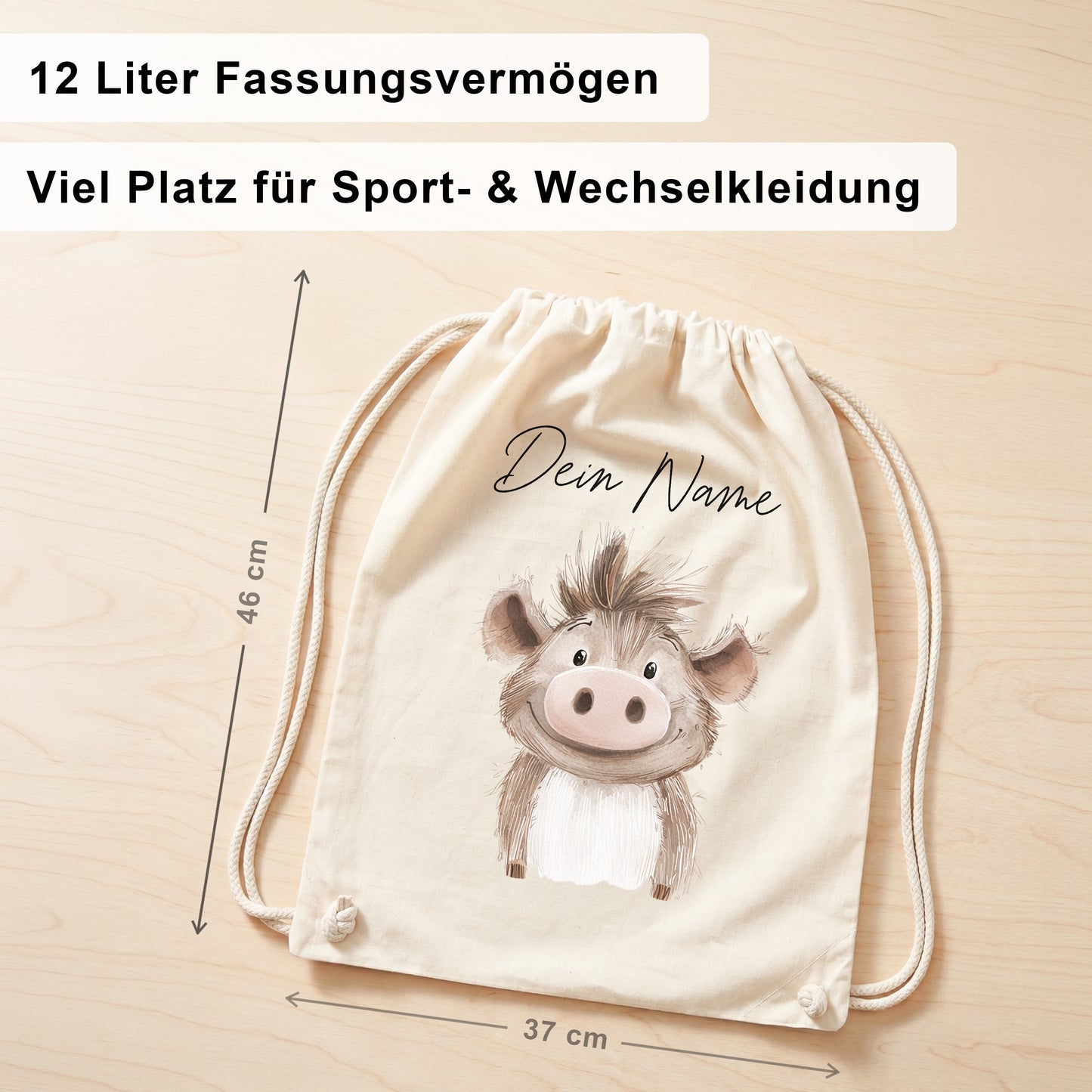Warzenschwein Turnbeutel für Kinder personalisierter Sportbeutel für den Kindergarten Stoffbeutel mit Kordelzug