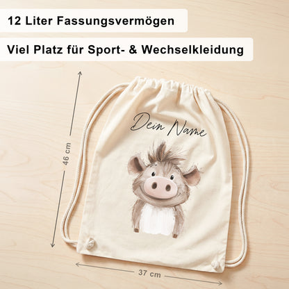 Warzenschwein Turnbeutel für Kinder personalisierter Sportbeutel für den Kindergarten Stoffbeutel mit Kordelzug