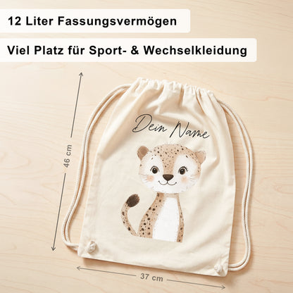 Leopard Turnbeutel für Kinder personalisierter Sportbeutel für den Kindergarten Stoffbeutel mit Kordelzug