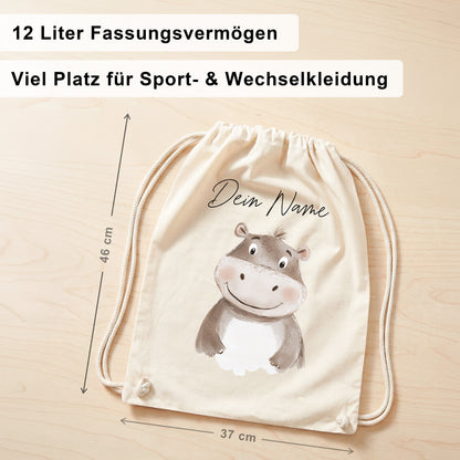 Nilpferd Turnbeutel für Kinder personalisierter Sportbeutel für den Kindergarten Stoffbeutel mit Kordelzug