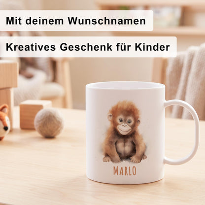 Bruchsichere Kindertasse leichte Kunststoff Tasse mit Henkel für Kindergarten, Affe