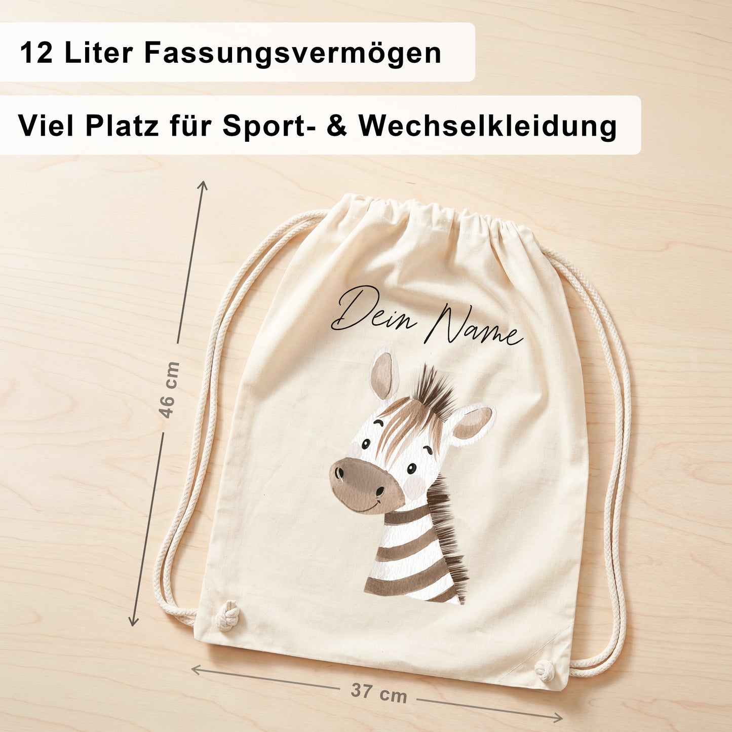 Zebra Turnbeutel für Kinder personalisierter Sportbeutel für den Kindergarten Stoffbeutel mit Kordelzug