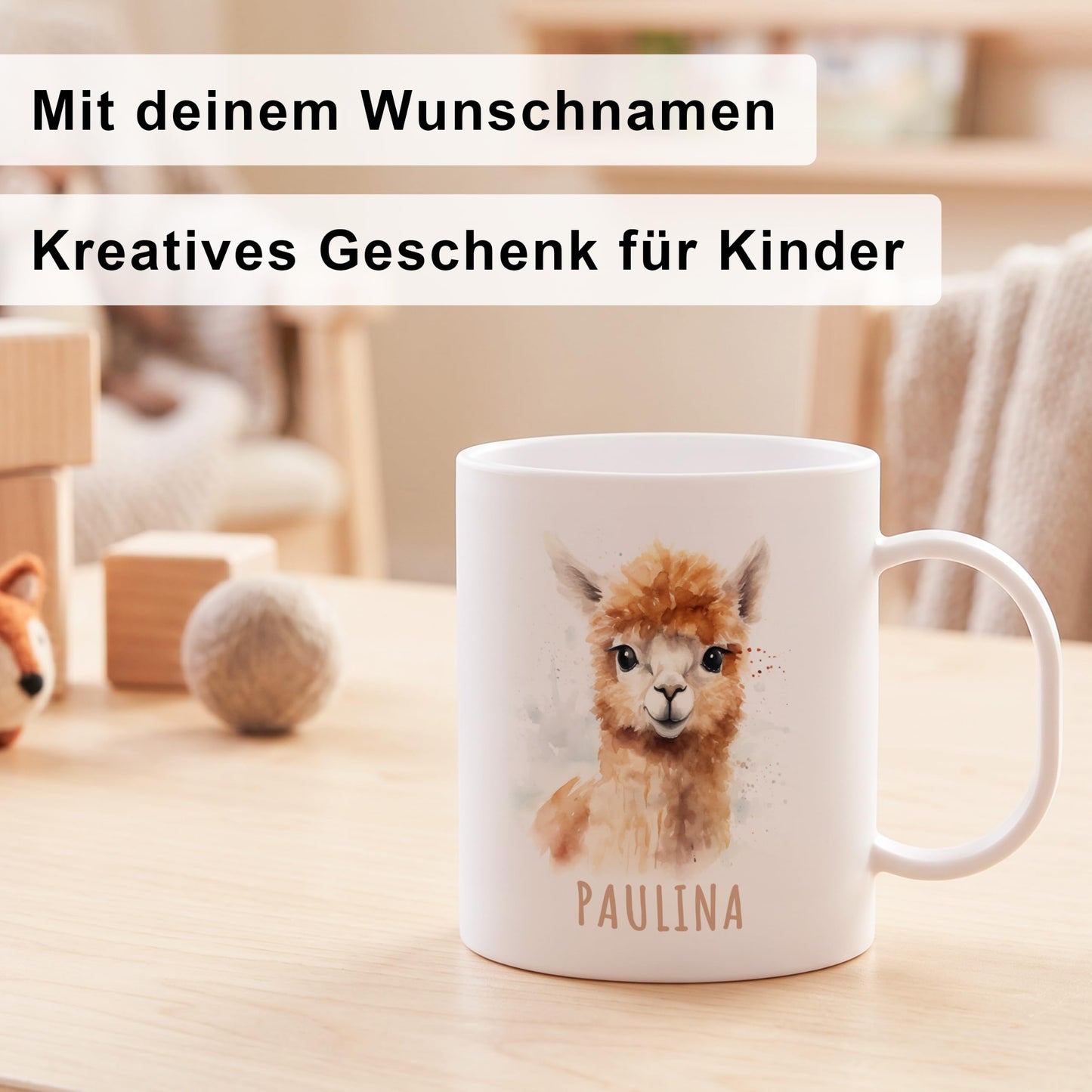 Bruchsichere Kindertasse leichte Kunststoff Tasse mit Henkel für Kindergarten, Alpaka