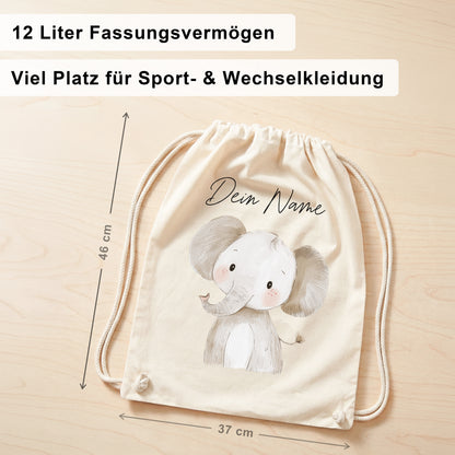 Elefant Turnbeutel für Kinder personalisierter Sportbeutel für den Kindergarten Stoffbeutel mit Kordelzug