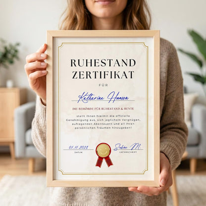 Renteneintritt Geschenk für Frauen & Männer personalisierte Rentenurkunde zum Ruhestand