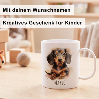 Bruchsichere Kindertasse leichte Kunststoff Tasse mit Henkel für Kindergarten, Dackel