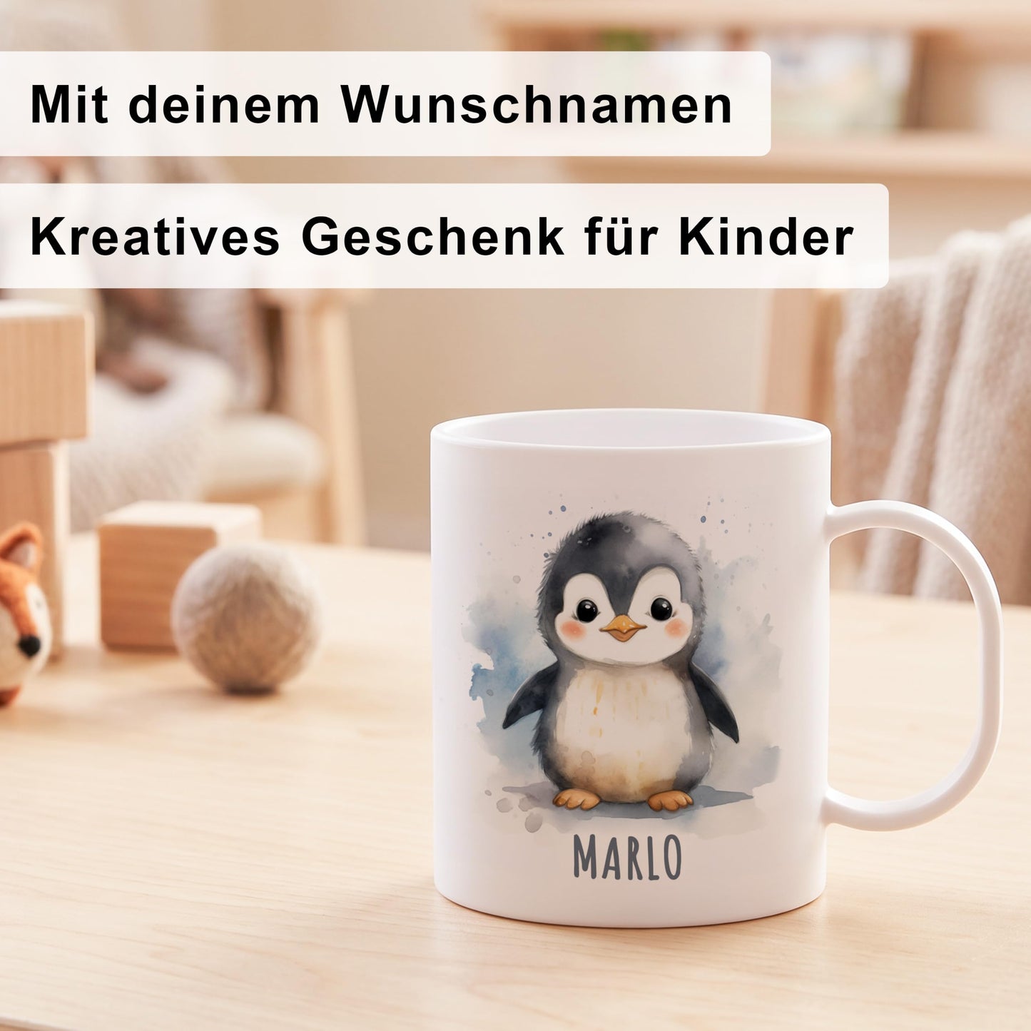 Bruchsichere Kindertasse leichte Kunststoff Tasse mit Henkel für Kindergarten, Pinguin