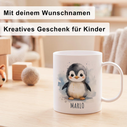 Bruchsichere Kindertasse leichte Kunststoff Tasse mit Henkel für Kindergarten, Pinguin