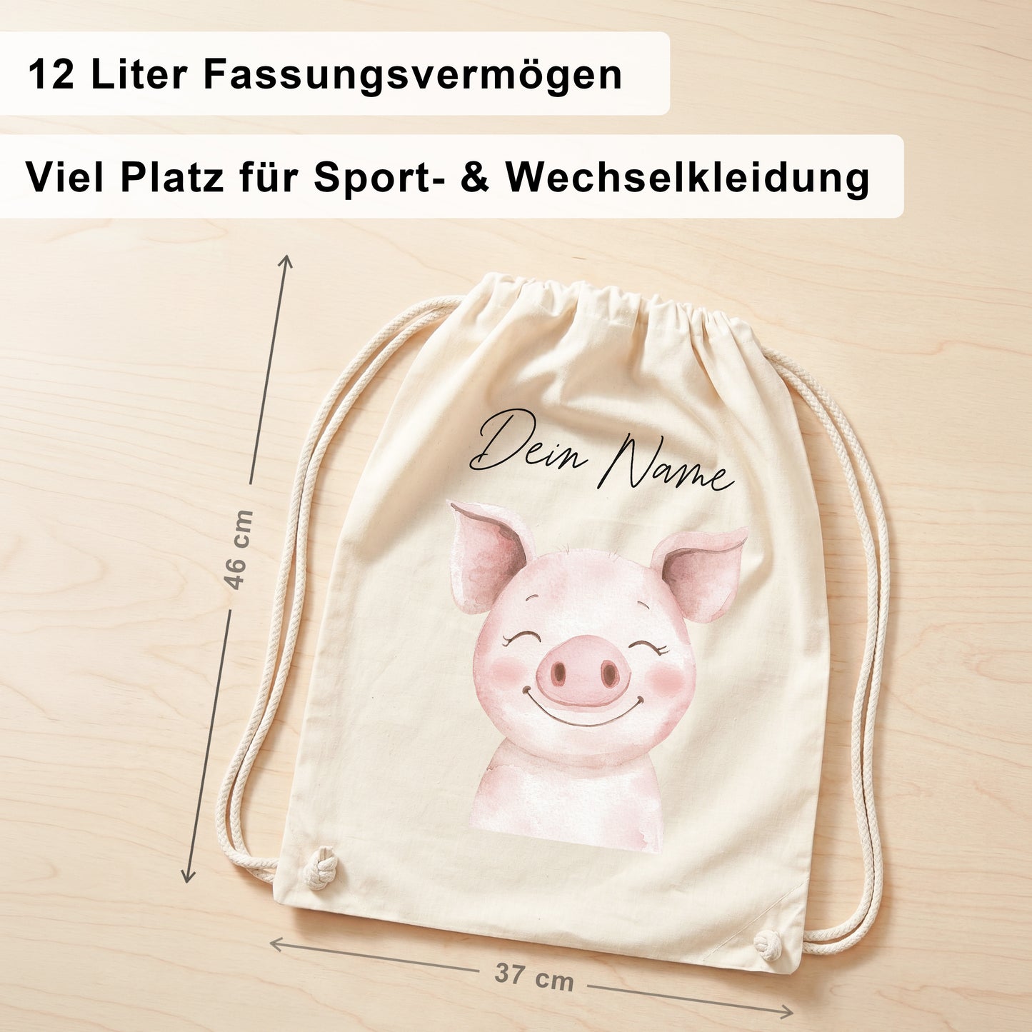 Schwein Turnbeutel Kinder personalisierter Sportbeutel für Kindergarten & Kita Stoffbeutel mit Kordelzug