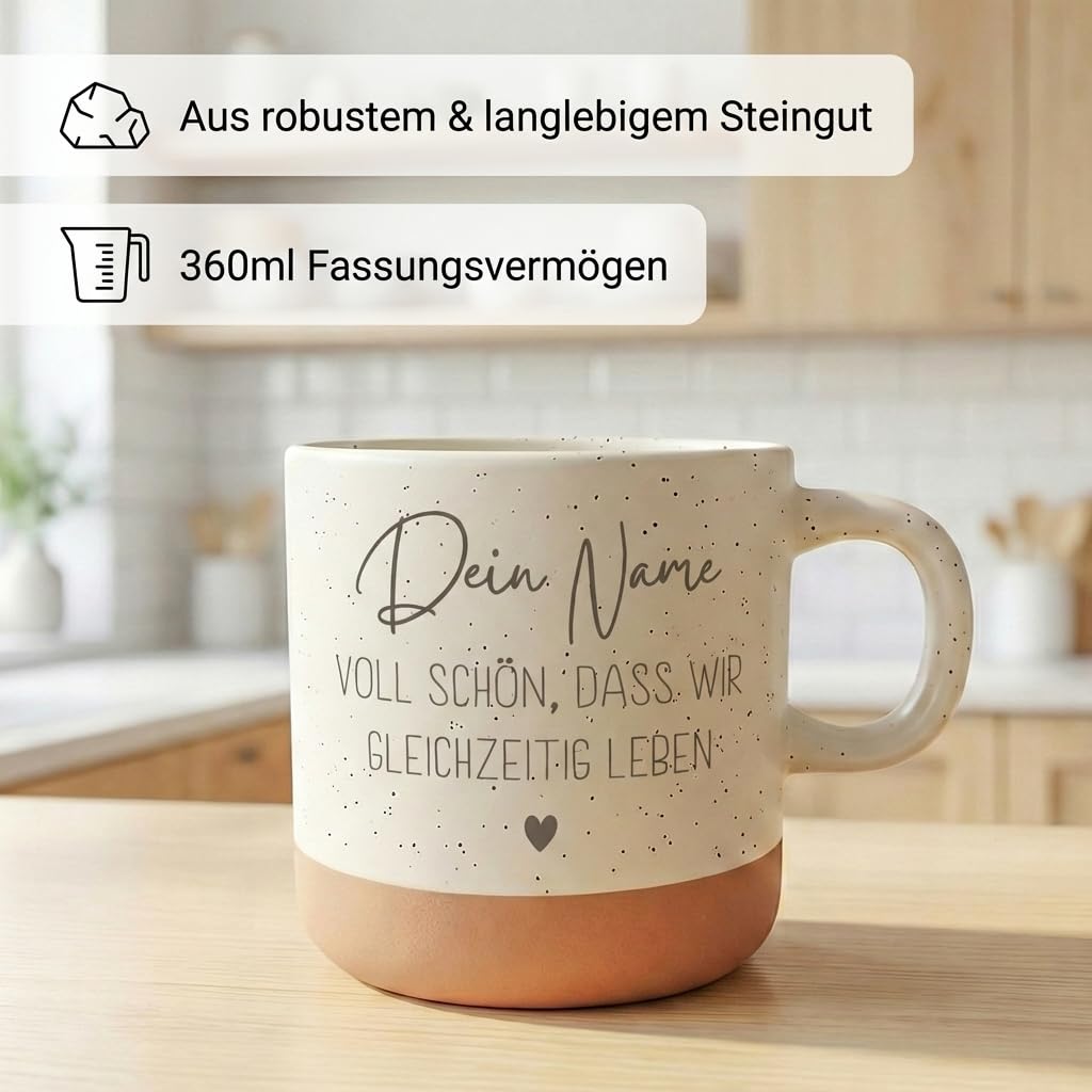 Voll schön dass wir gleichzeitig leben Steingut Tasse personalisiert mit Gravur Lieblingsmensch BFF Geschenk Bestie Herzensmensch