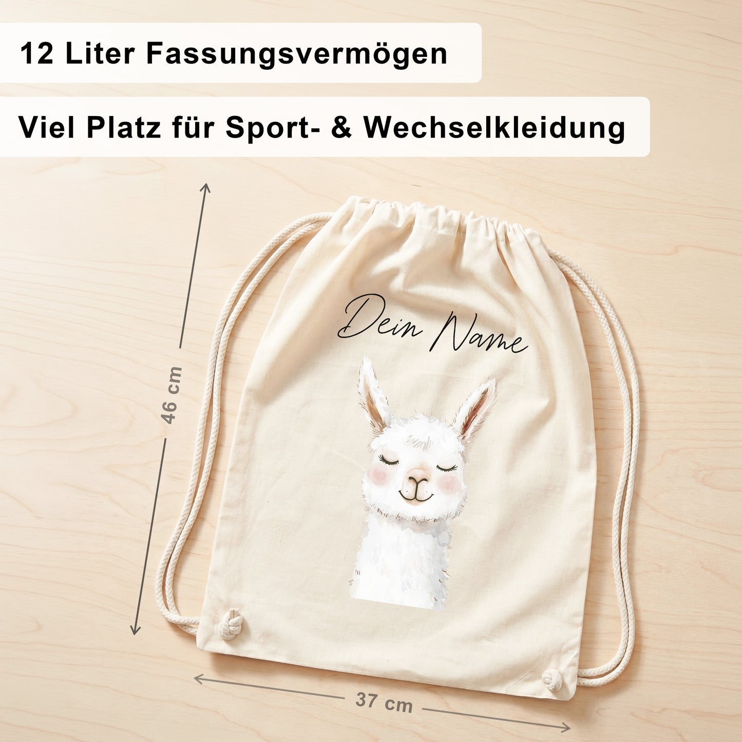 Lama Turnbeutel Kinder personalisierter Sportbeutel für Kindergarten & Kita Stoffbeutel mit Kordelzug