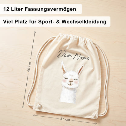 Lama Turnbeutel Kinder personalisierter Sportbeutel für Kindergarten & Kita Stoffbeutel mit Kordelzug