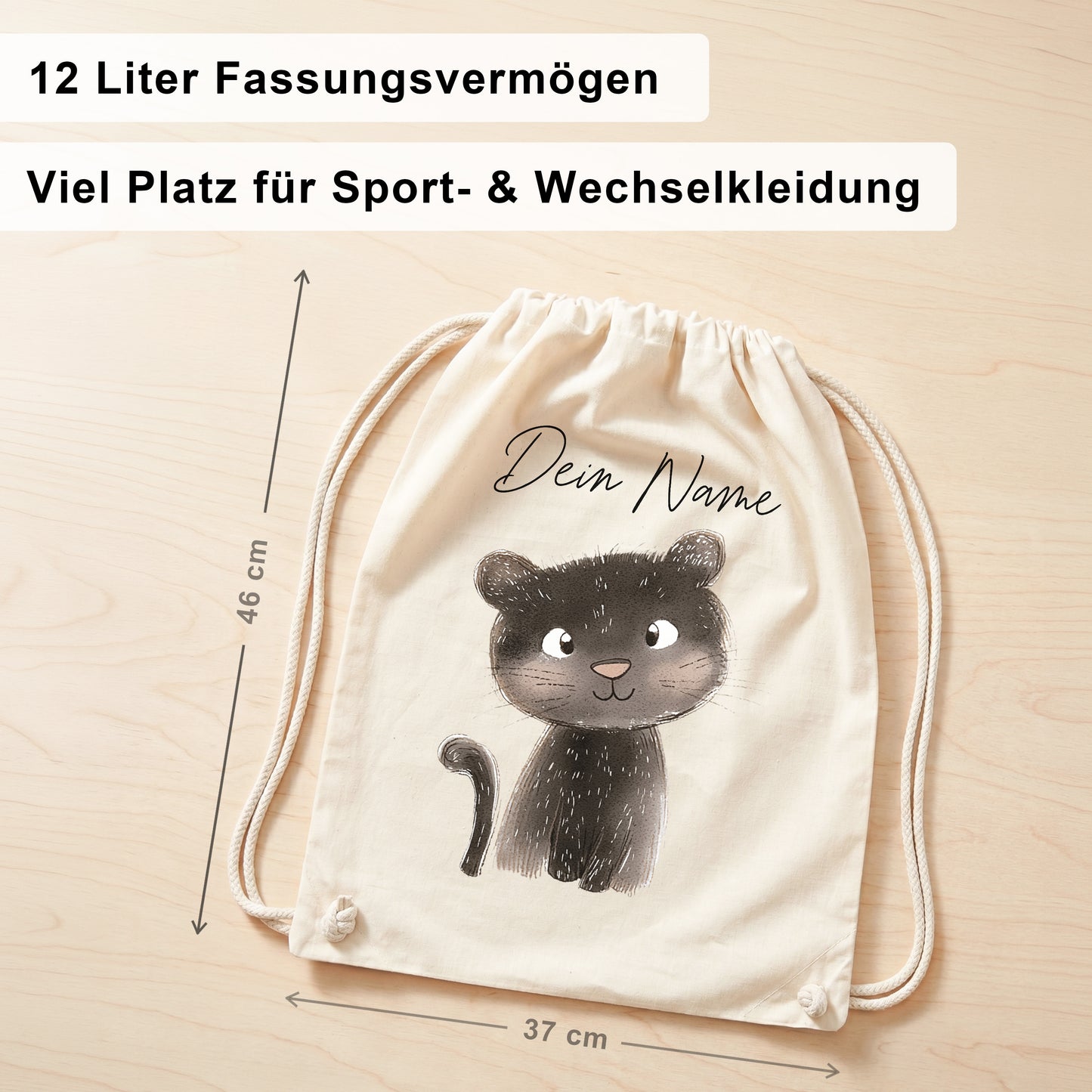 Panter Turnbeutel für Kinder personalisierter Sportbeutel für den Kindergarten Stoffbeutel mit Kordelzug